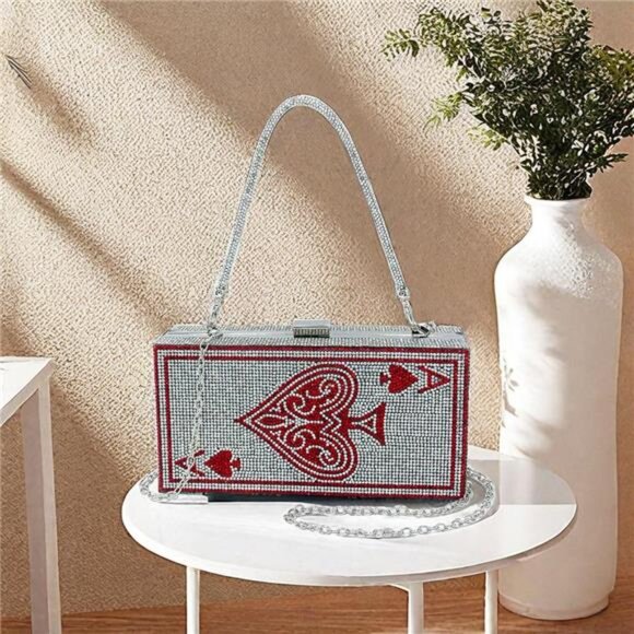 Diamond Sliver Crystal Evening Bag Rhinestone Bling Money Purses Poker Card - Picture 4 of 7